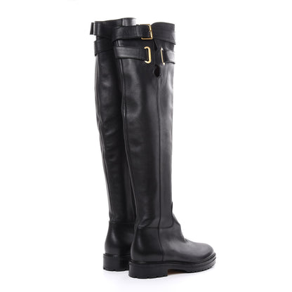 Valentino Garavani Calfskin Knee High Buckle Boots 37.5 Black 4 of 11