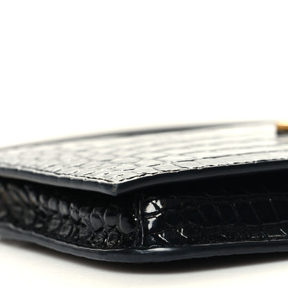 Saint Laurent Crocodile Embossed Monogram Phone Holder Crossbody Black 9 of 10