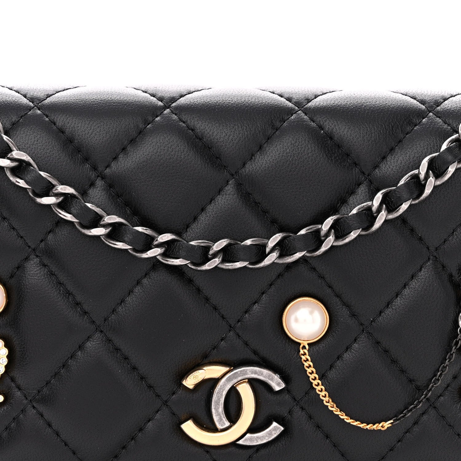 Chanel Lambskin Quilted Coco Clips Wallet On Chain WOC Black 9 of 12