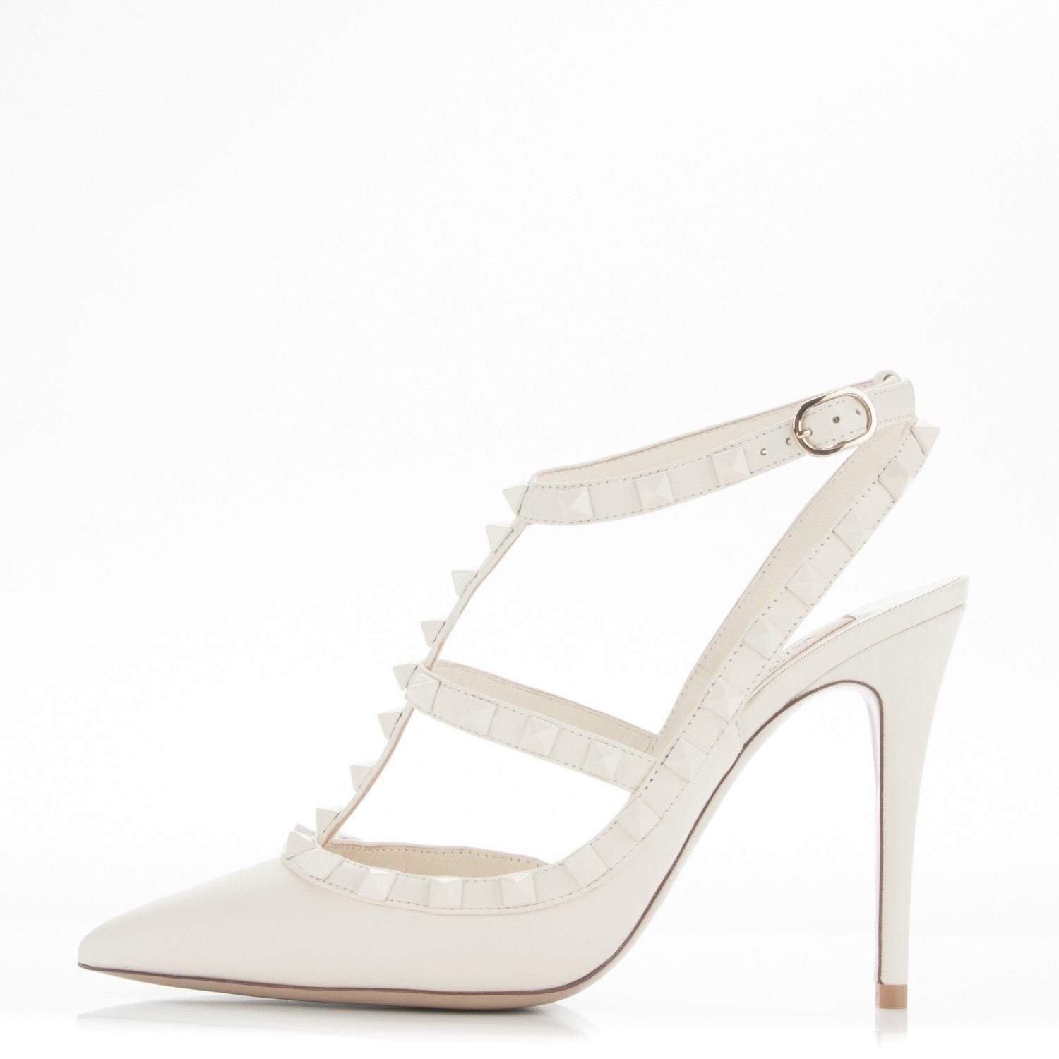 Valentino Garavani Calfskin Lacquered Monochrome Rockstud Ankle Strap 100mm Pumps 38 Ivory 1 of 6