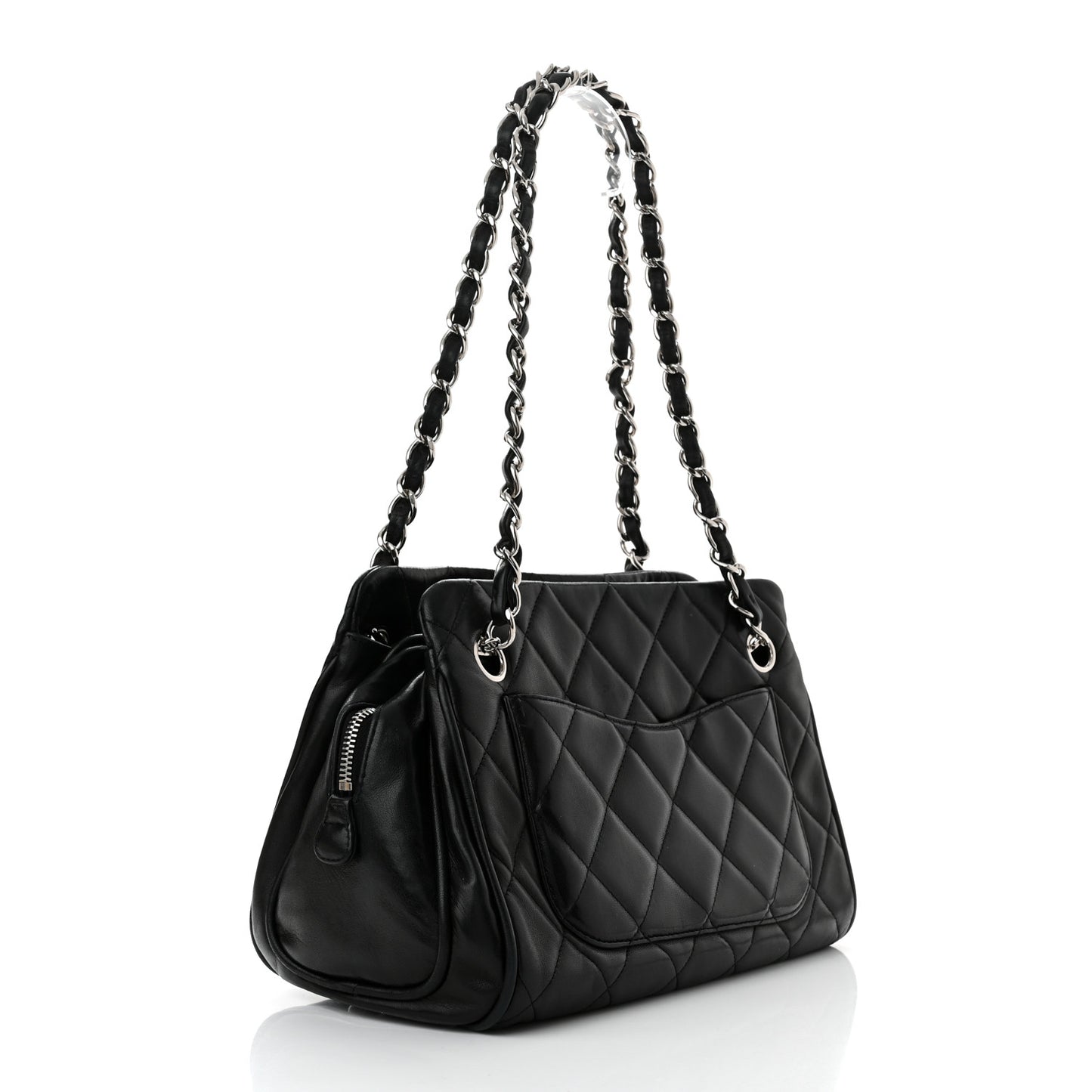 Lambskin Quilted Shopping Tote Black