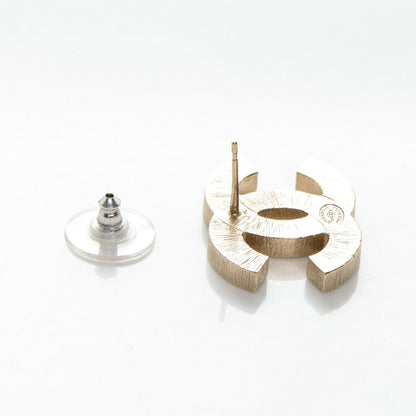 Chanel Metal Quilted CC Earrings Gold White 3 of 5