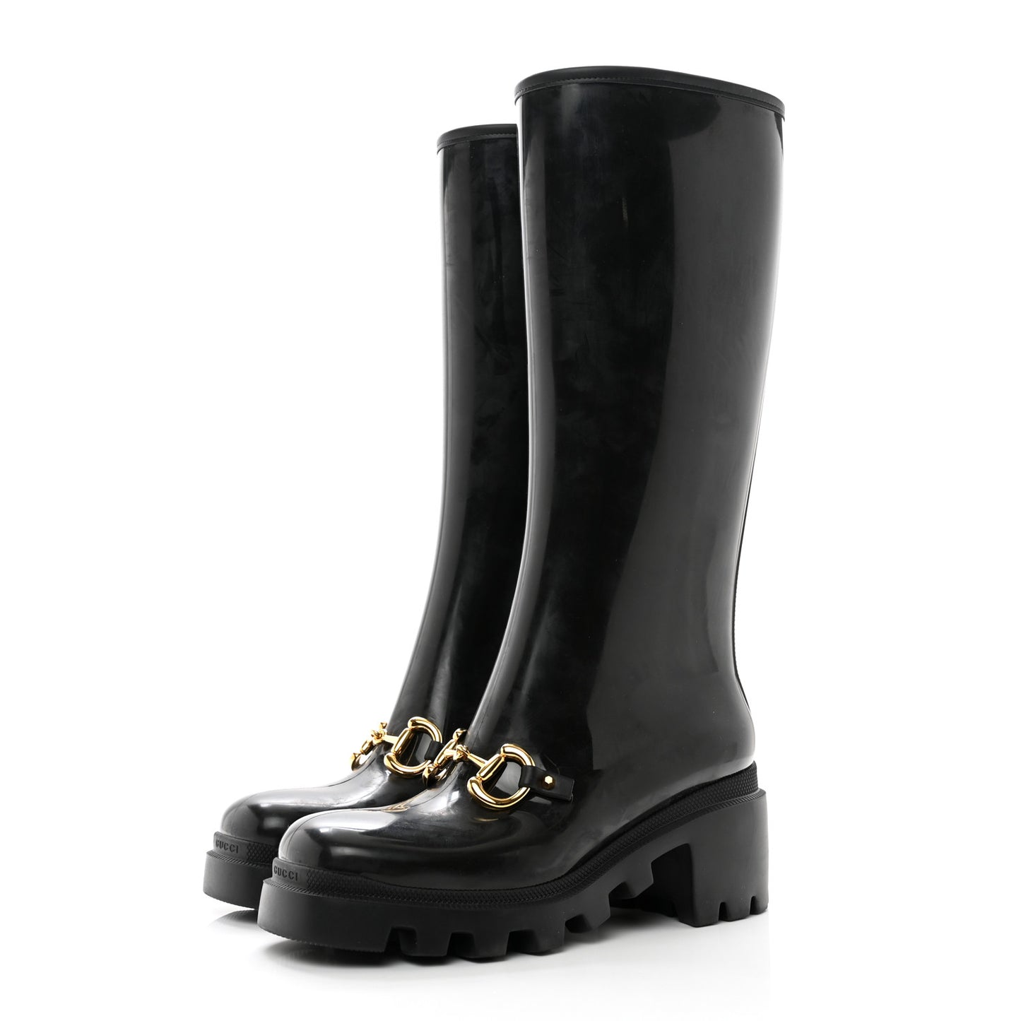 Rubber Horsebit Knee High Boots 38 Black