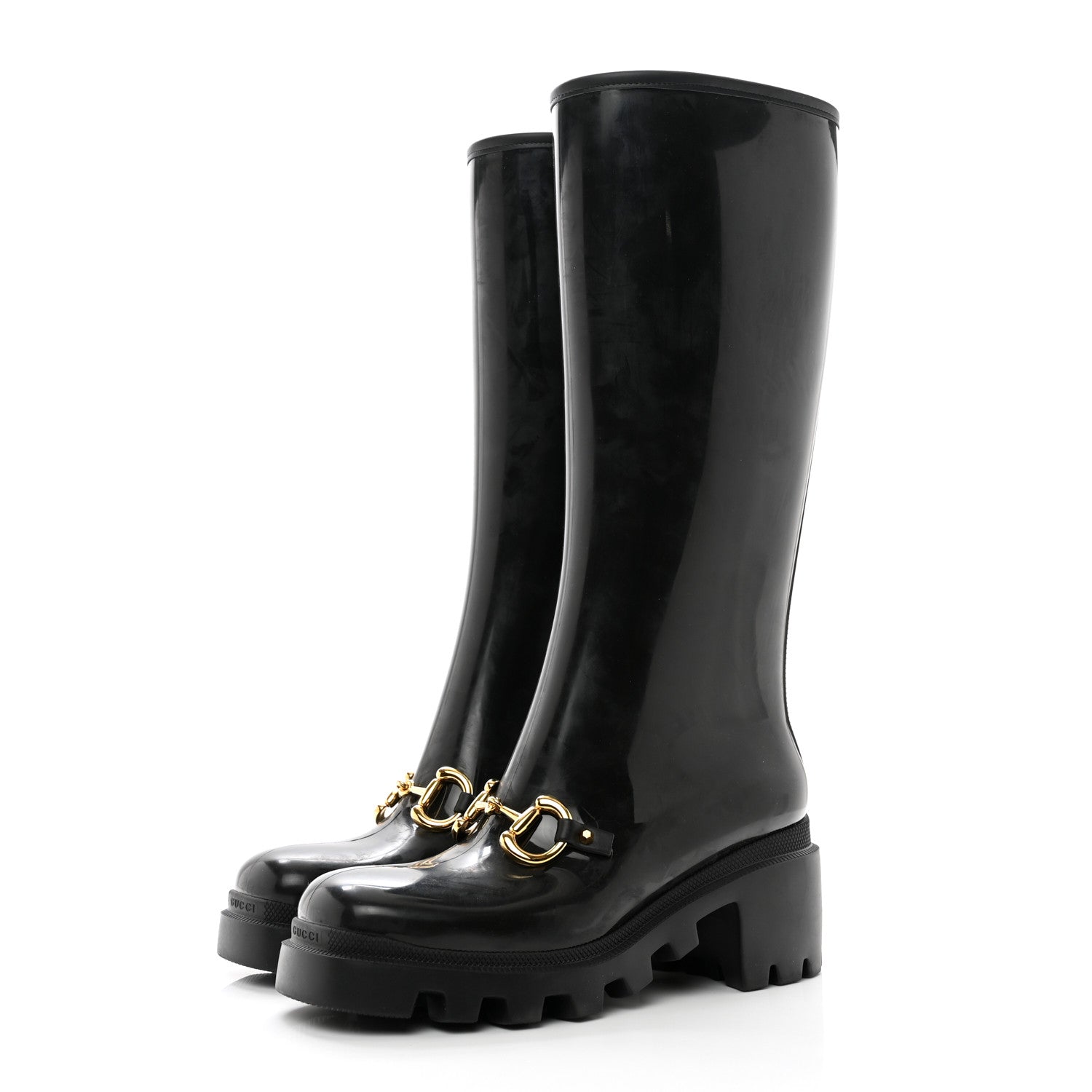 Gucci Rubber Horsebit Knee High Boots 38 Black 3 of 7