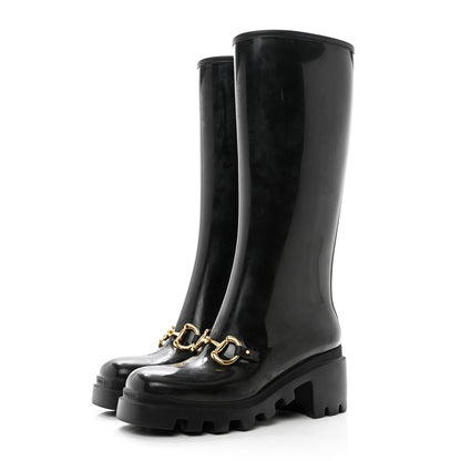 Gucci Rubber Horsebit Knee High Boots 38 Black 3 of 7