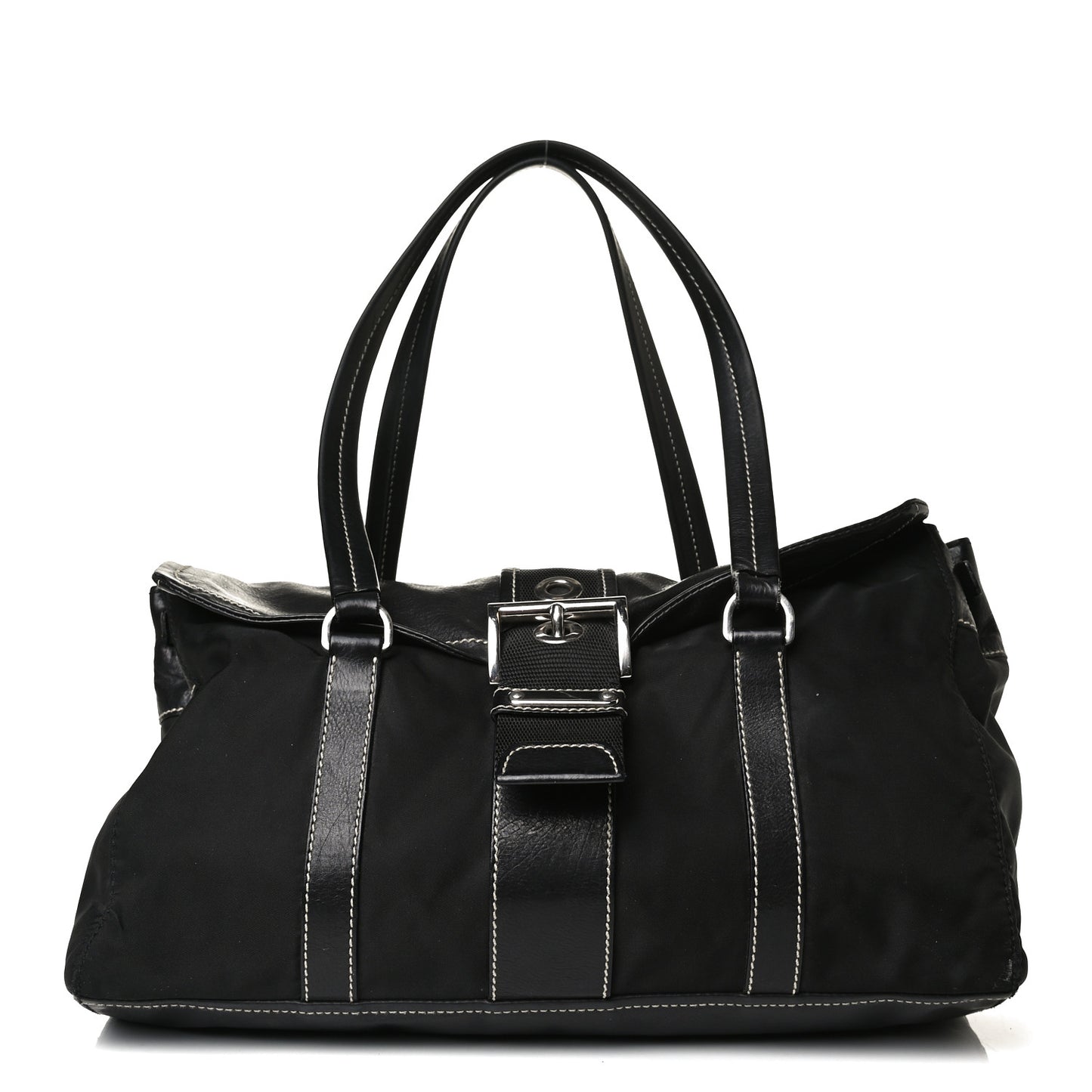 Soft Calfskin Nylon Buckle Shoulder Bag Black