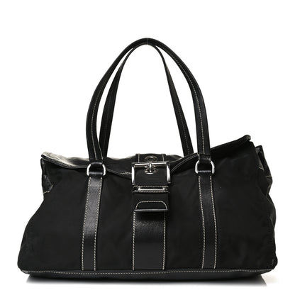 Prada Soft Calfskin Nylon Buckle Shoulder Bag Black 1 of 15