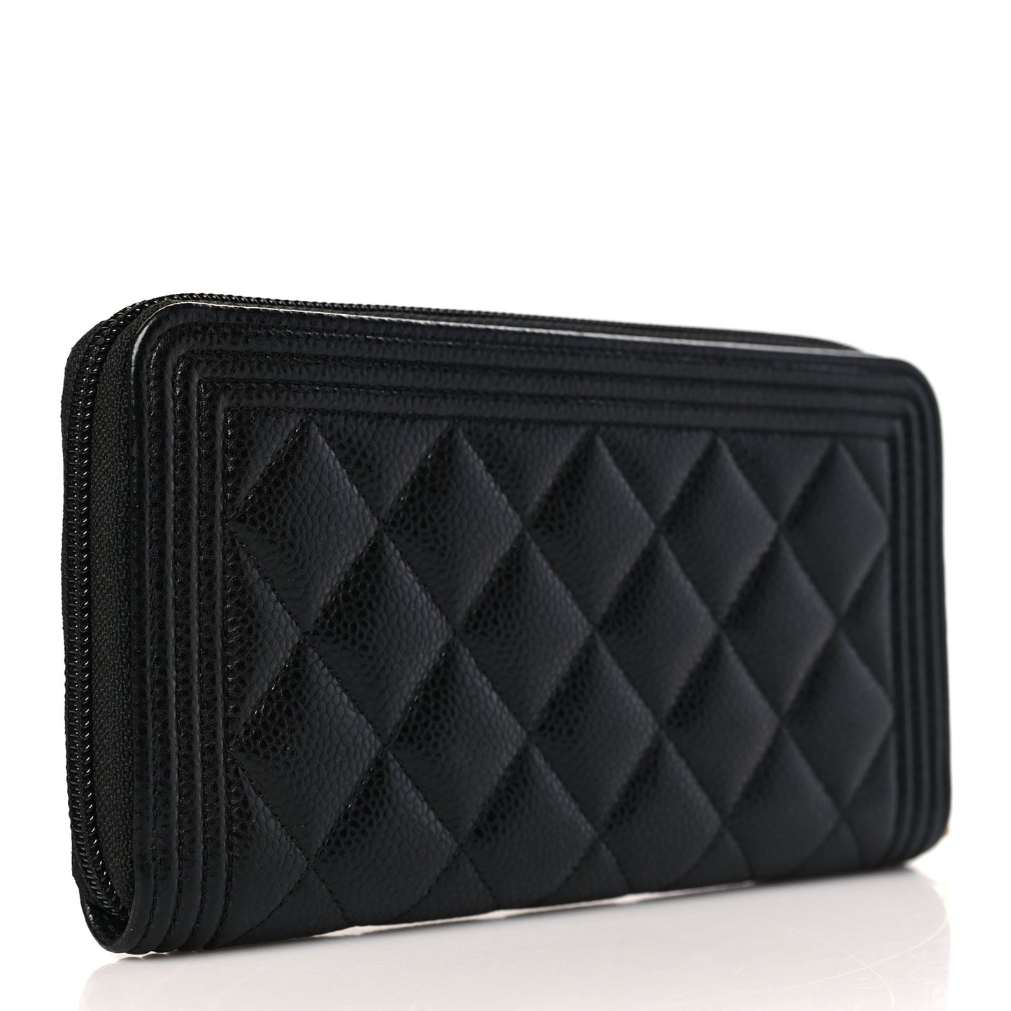 Caviar Quilted Boy Long Zip Around Wallet Black