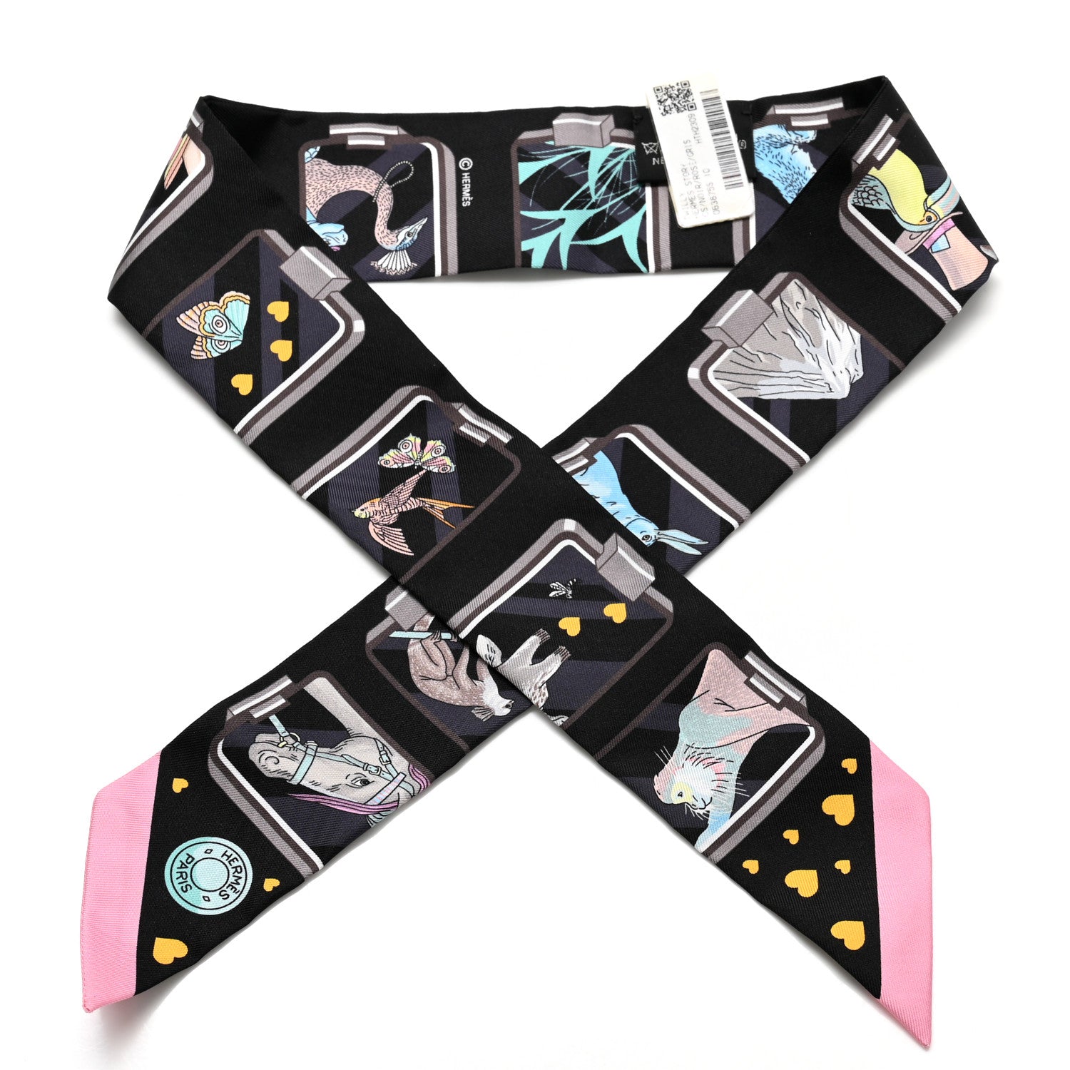 Hermes Silk Story Twilly Black Rose Gris 1 of 4