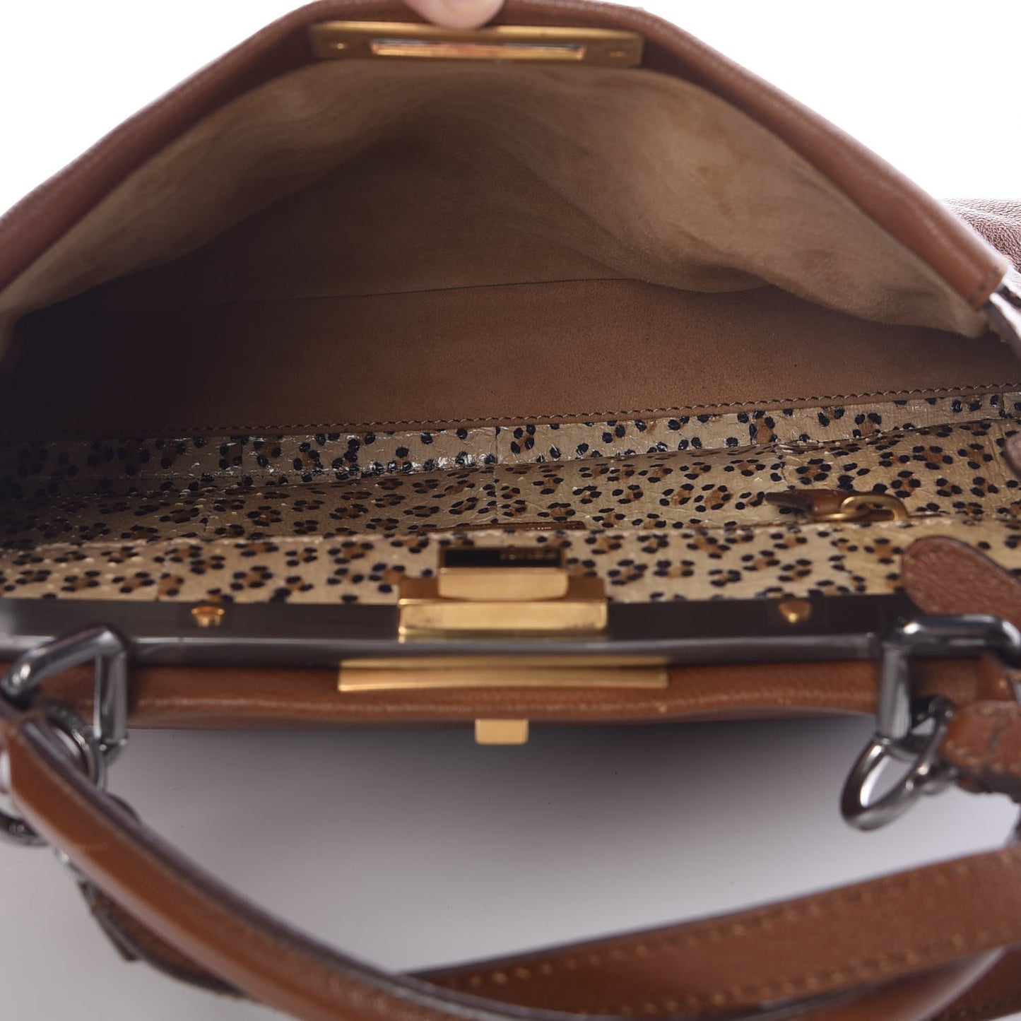 Goatskin Snakeskin Medium Peekaboo Iconic Satchel Brown