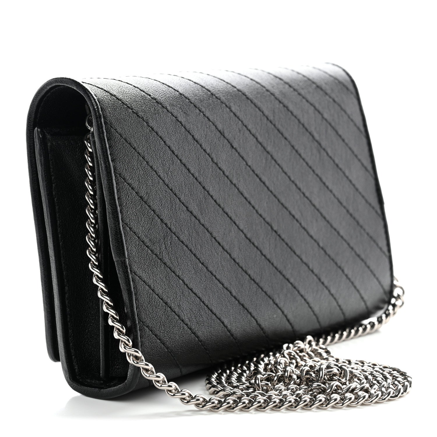Gucci Sakai Be Green Calfskin Diagonal Stitched Blondie Wallet on Chain Black 5 of 34