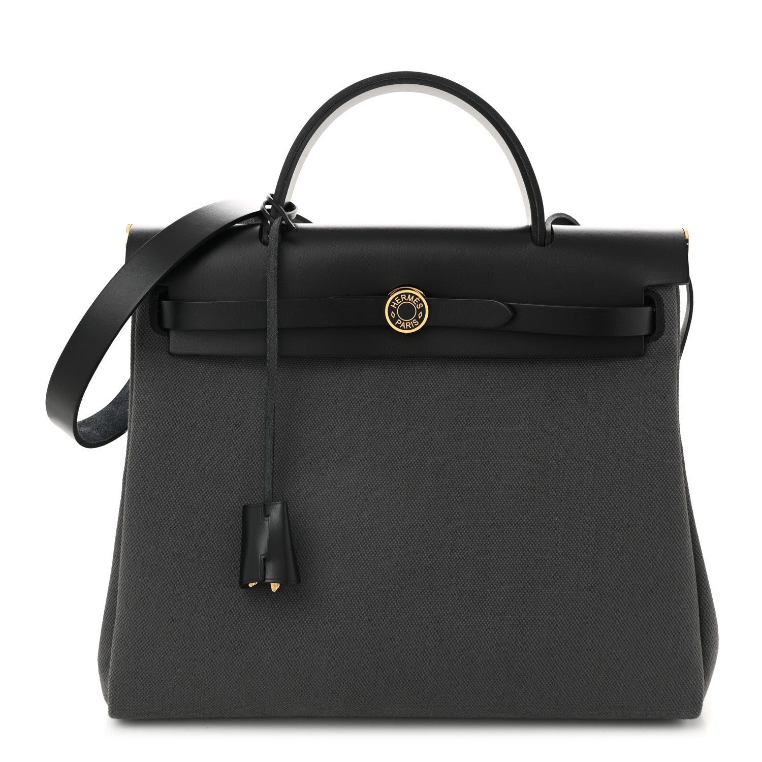 Hermes Military Toile Vache Hunter Laque Herbag Zip Retourne 31 PM Ardoise Black 1 of 12