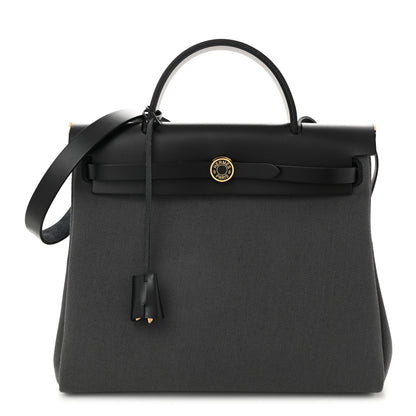 Hermes Military Toile Vache Hunter Laque Herbag Zip Retourne 31 PM Ardoise Black 1 of 12