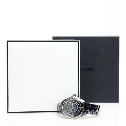 Chanel Stainless Steel Ceramic Diamond 38mm J12 Automatic Watch Black 5 of 5