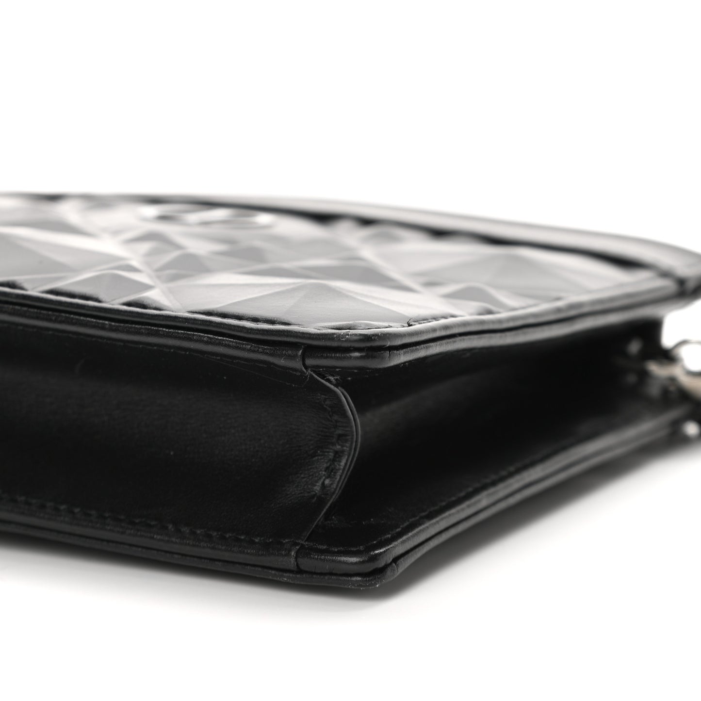 Calfskin Macrocannage Diamond Caro Zipped Pouch With Chain Black