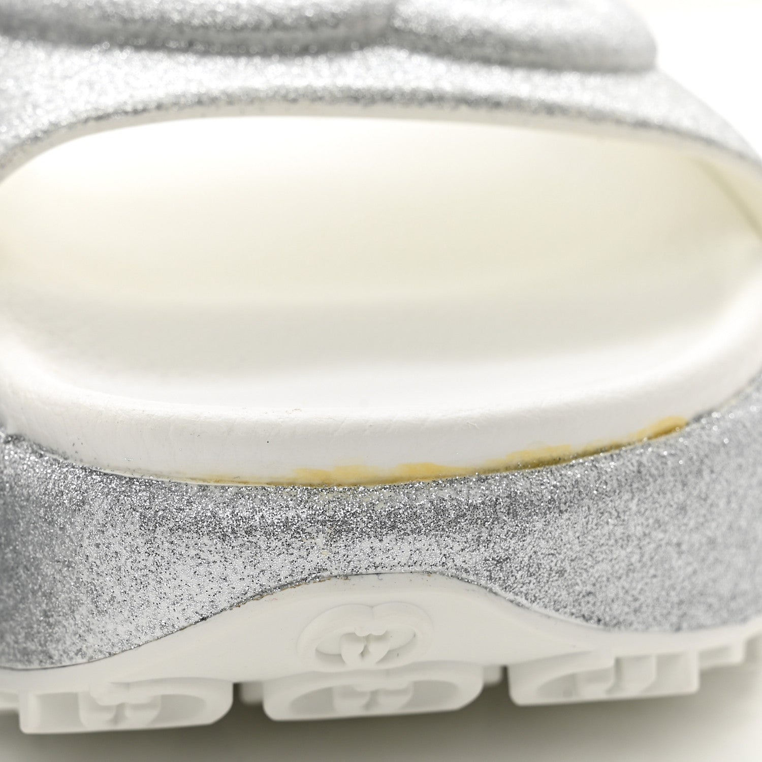 Gucci Glitter Rubber Womens Interlocking G Platform 42mm Slide Sandals 38 Silver 9 of 10