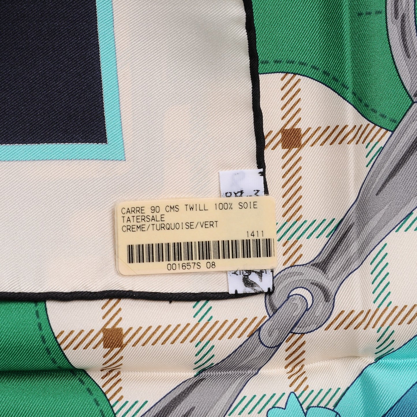 Silk Tatersale Scarf 90 Creme Turquoise Vert