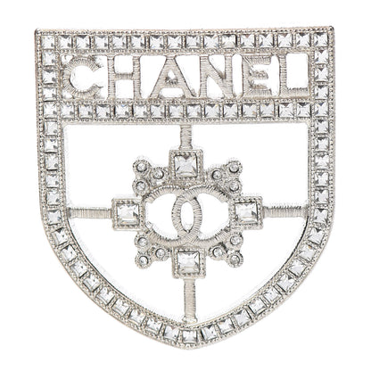 Chanel Swarovski Baguette Crystal CC Shield Brooch Silver 1 of 5