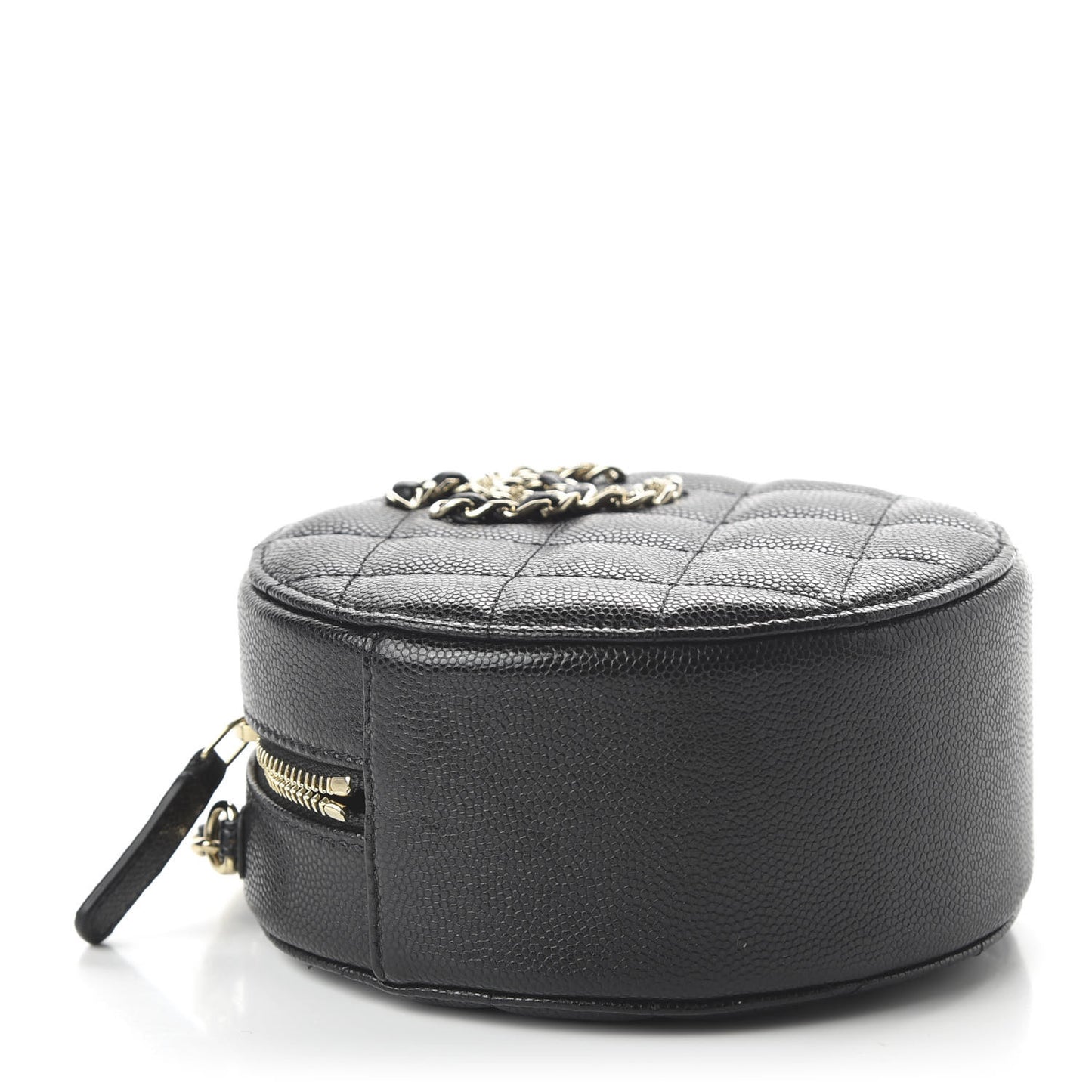 Caviar Quilted French New Wave Round Clutch With Chain Black