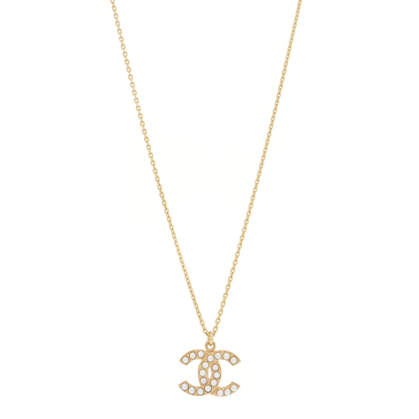 Pearl CC Pendant Necklace Gold