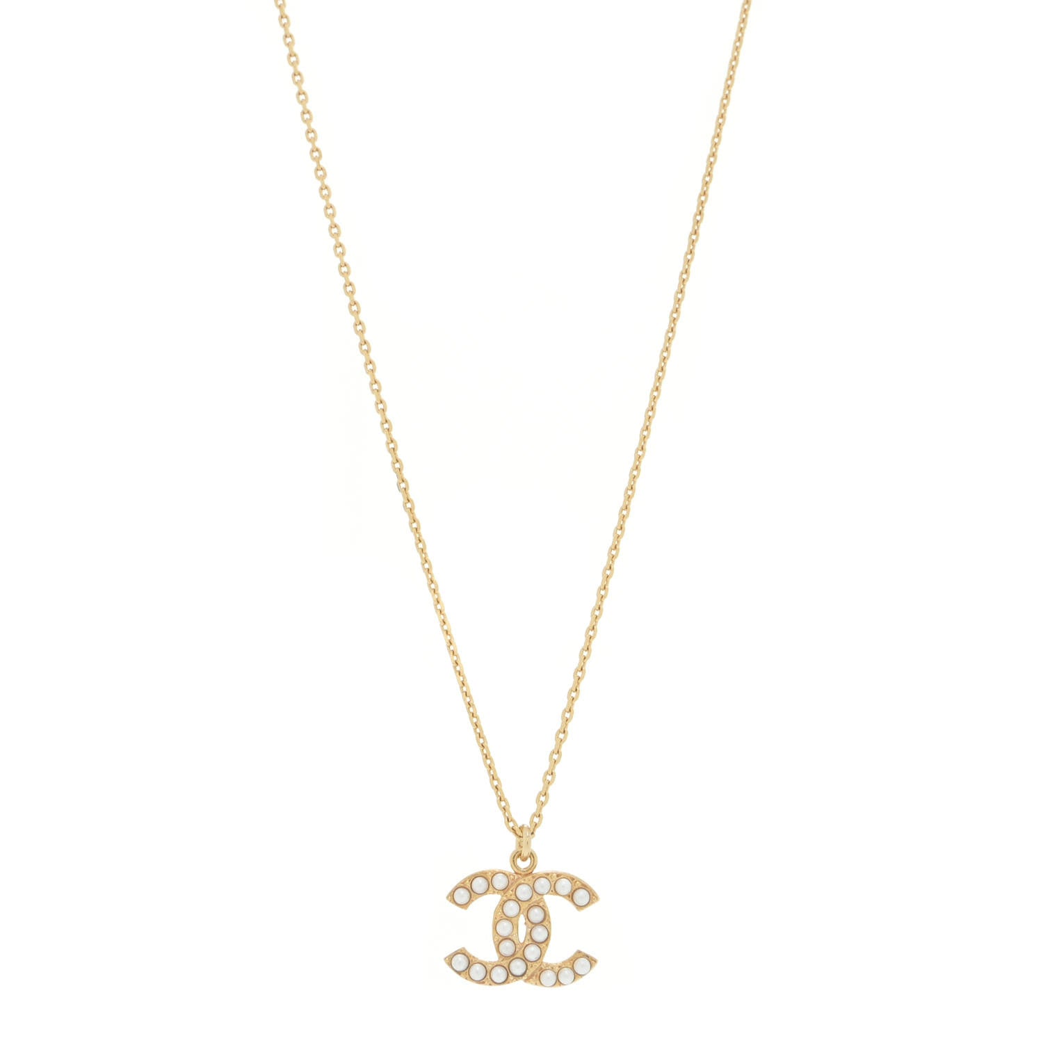 Chanel Pearl CC Pendant Necklace Gold 1 of 7