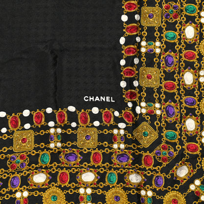 Chanel Silk Pearl Jewel Chain Print Scarf Black 2 of 5