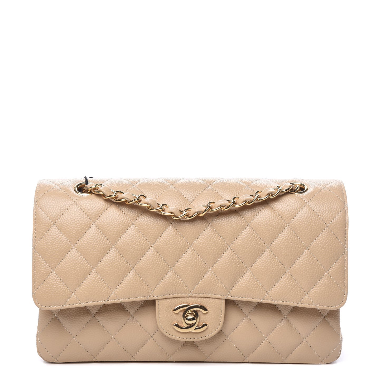 Caviar Quilted Medium Double Flap Light Beige