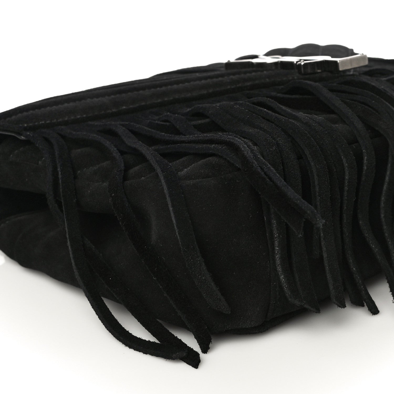 Saint Laurent Suede Matelasse Chevron Fringe Monogram Medium College Bag Black 9 of 15