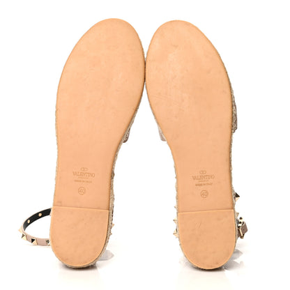 Valentino Garavani Grained Calfskin Rockstud Ankle Wrap Espadrille Flats 40 Poudre 5 of 8
