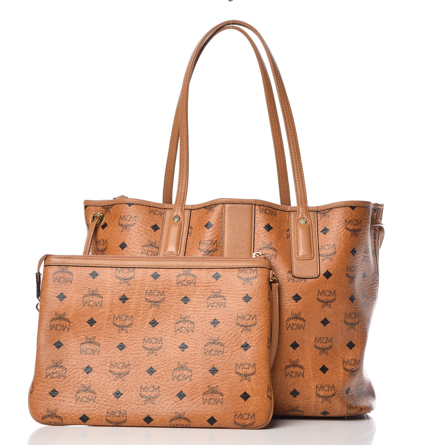 MCM Visetos Medium Liz Reversible Shopper Tote Cognac 4 of 16