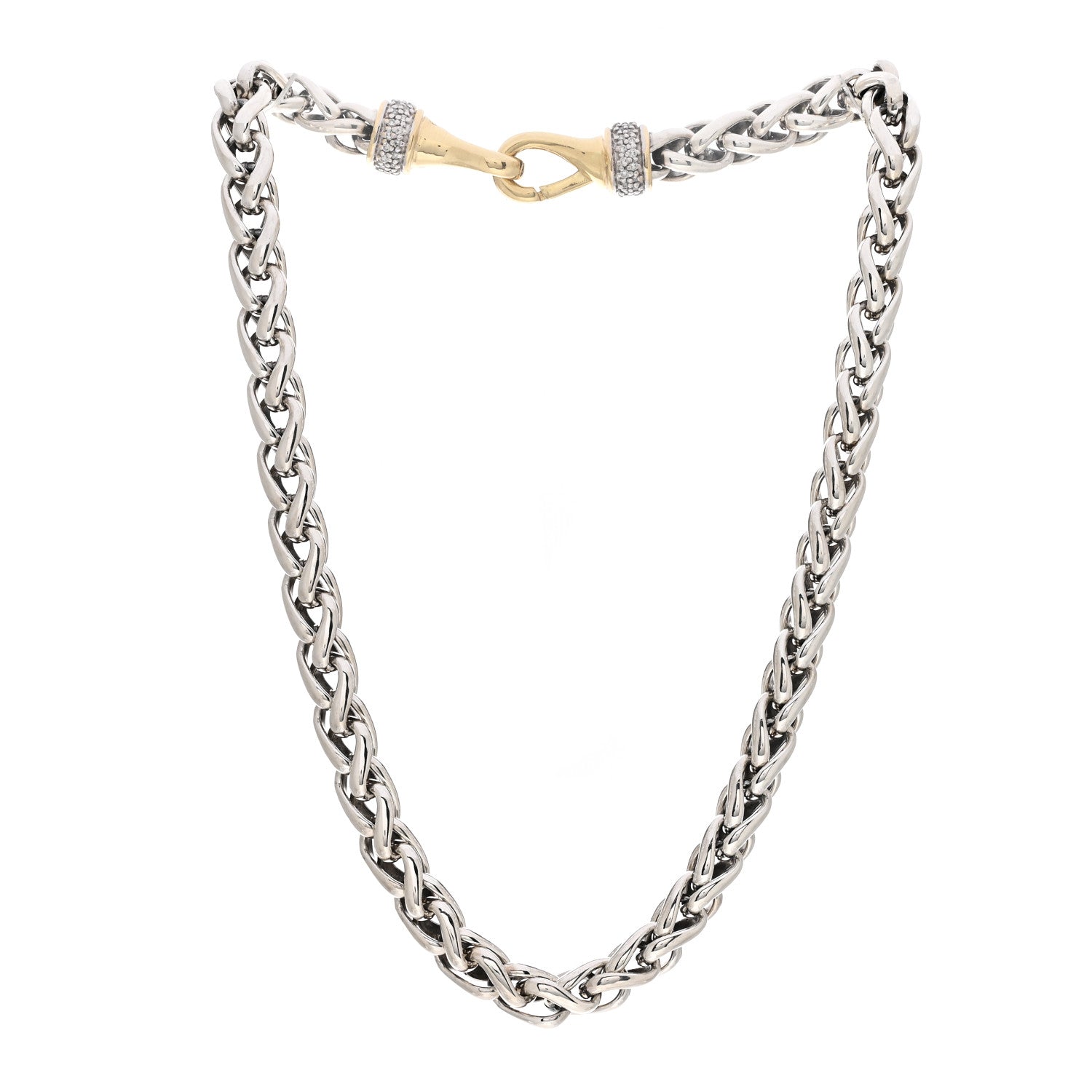 David Yurman Sterling Silver 18K Yellow Gold Diamond 8mm Wheat Chain Necklace 3 of 4