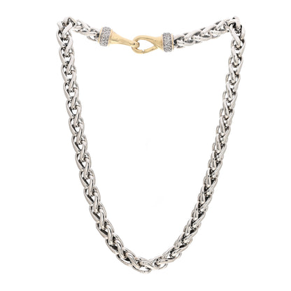 David Yurman Sterling Silver 18K Yellow Gold Diamond 8mm Wheat Chain Necklace 3 of 4