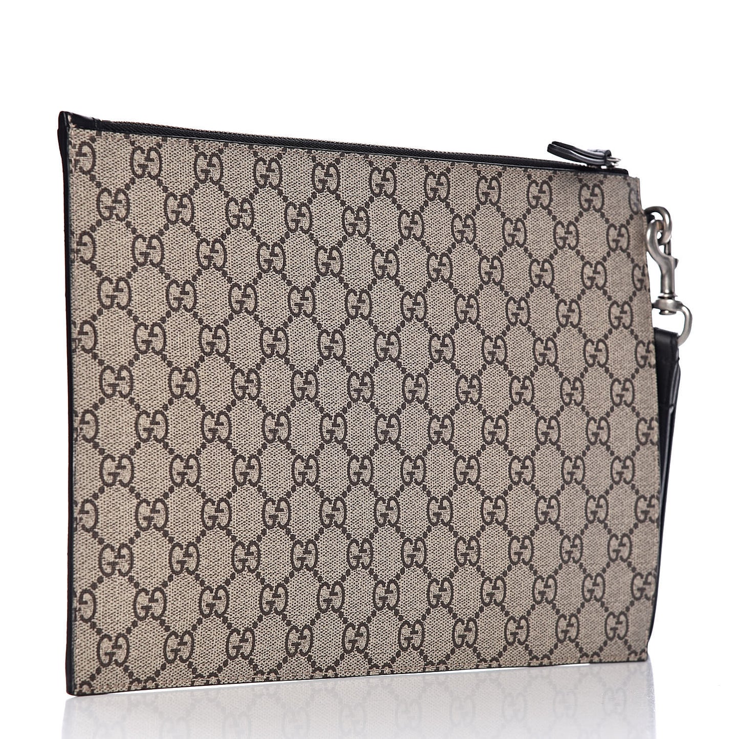 GG Supreme Monogram Angry Cat Zip Wristlet Pouch Beige