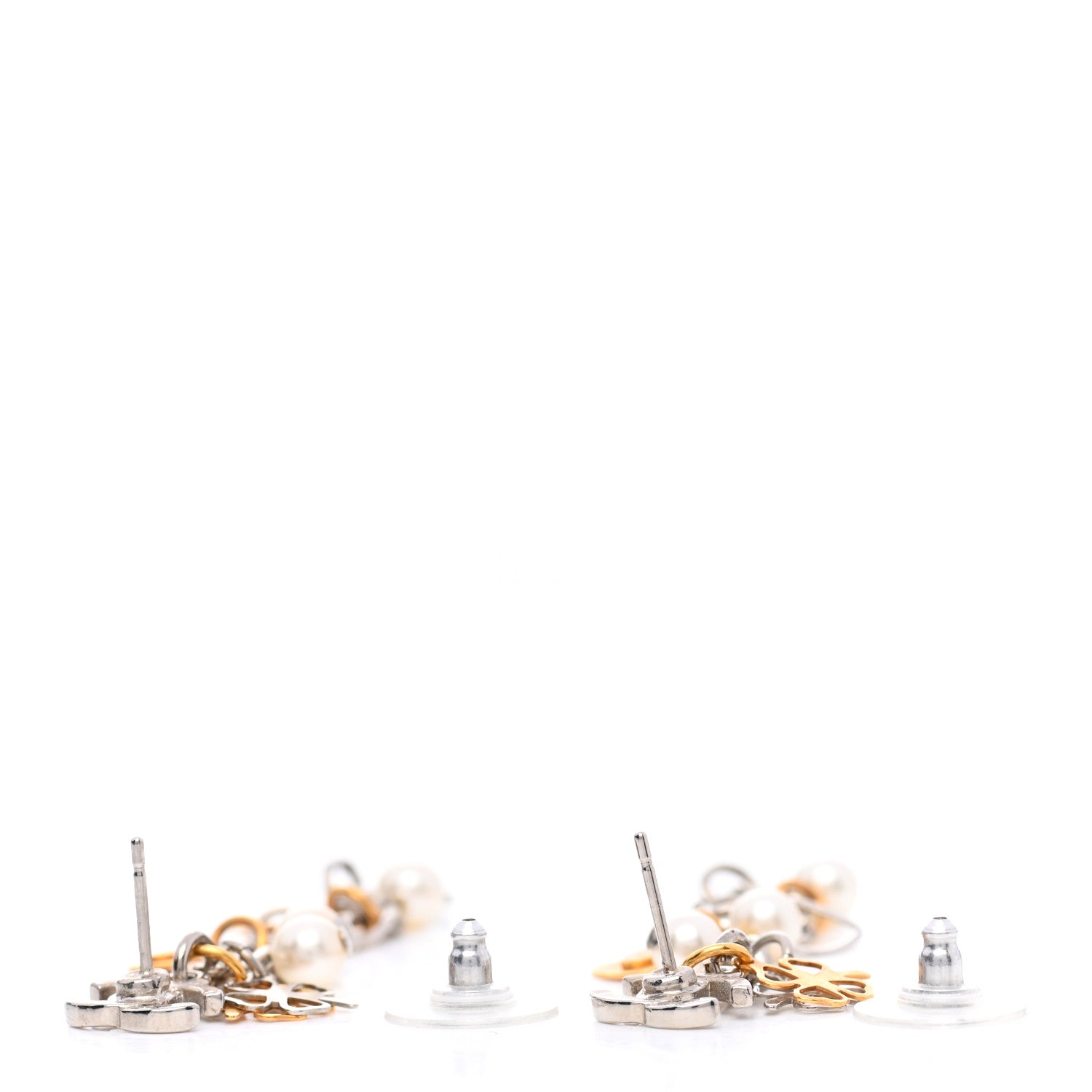 Chanel Metal Clover CC Drop Earrings Gold Silver 3 of 4