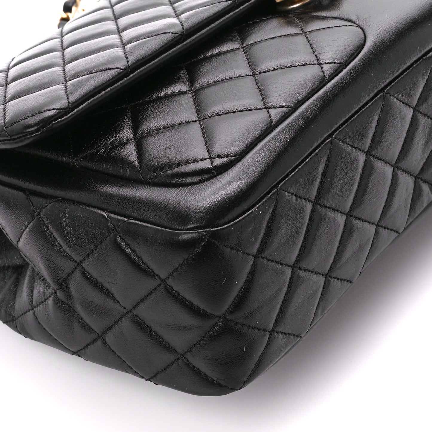 Shiny Lambskin Quilted Pocket Flap Black