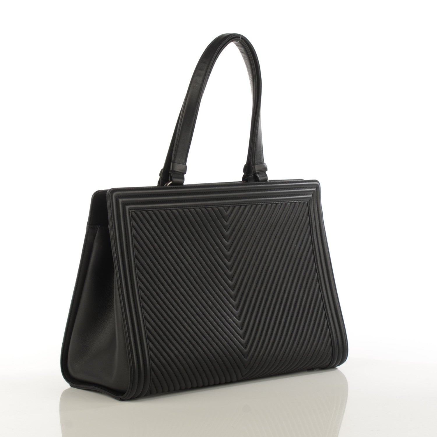 Chanel Calfskin Chevron Quilted Large Boy Shopping Tote Black 3 of 8