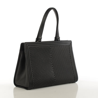 Chanel Calfskin Chevron Quilted Large Boy Shopping Tote Black 3 of 8