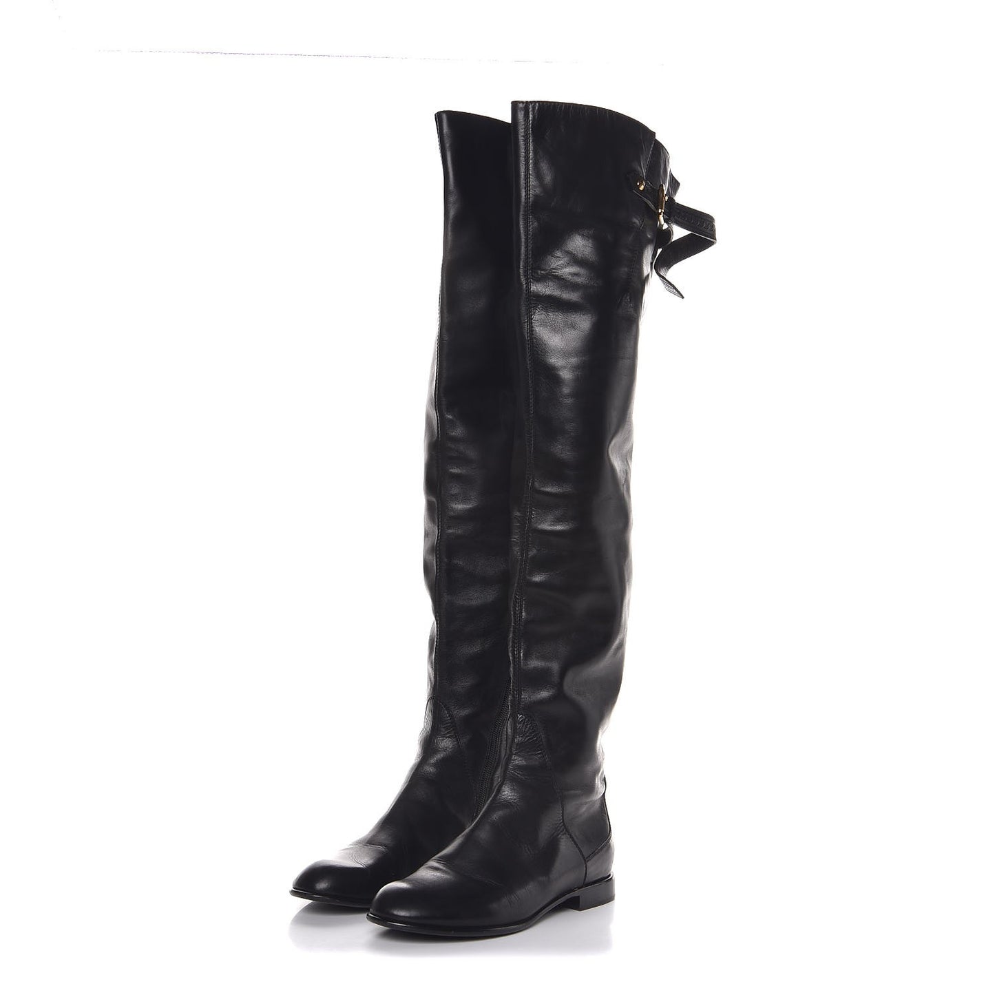 Calfskin Knee High Flat Boots 40 Black