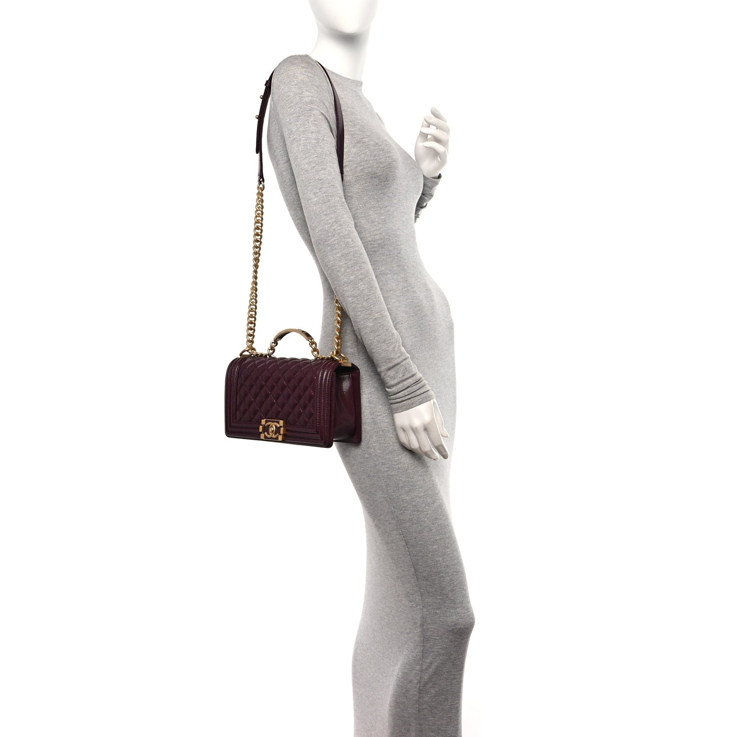 Caviar Quilted Medium Top Handle Boy Flap Burgundy