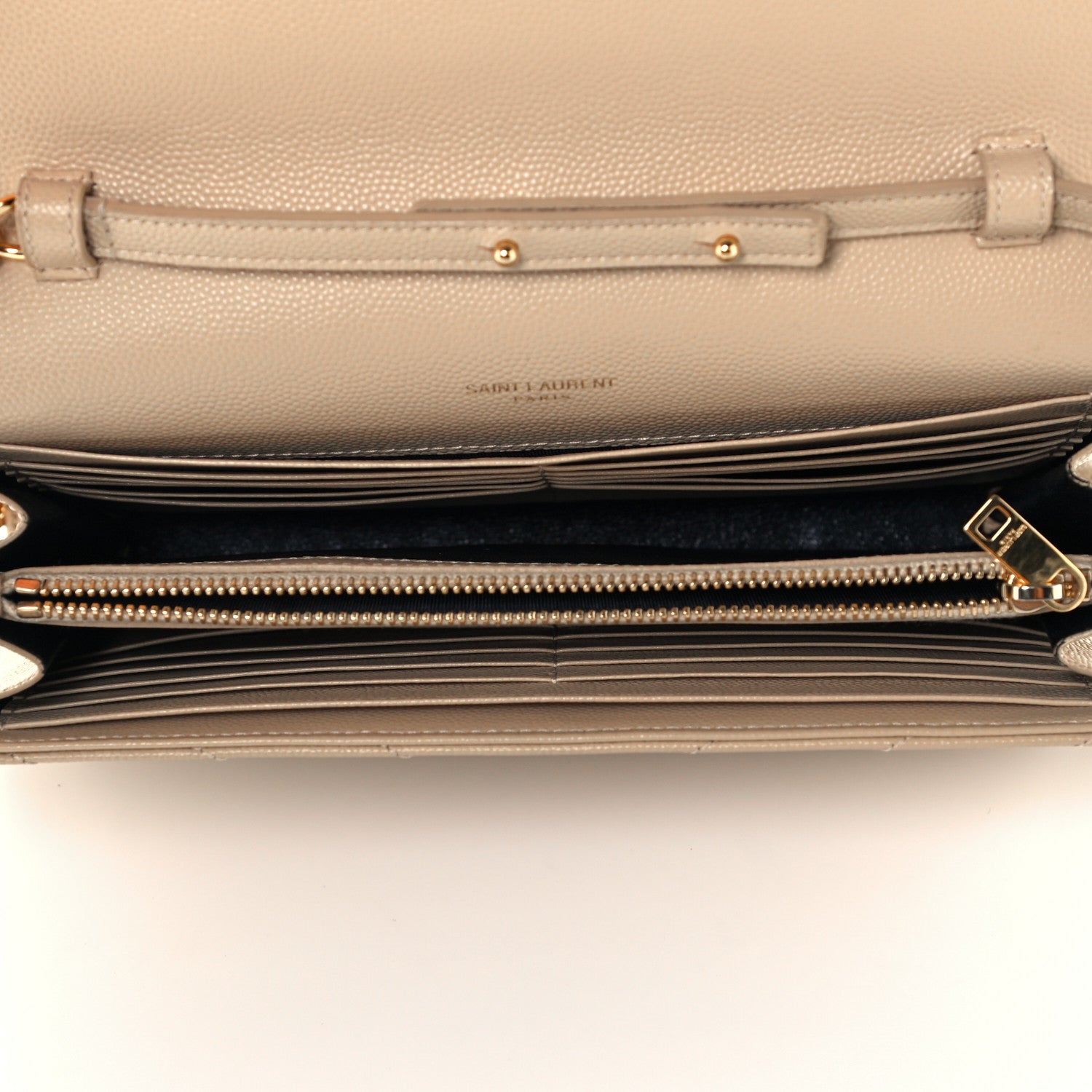 Saint Laurent Grain De Poudre Matelasse Chevron Monogram Chain Wallet Nude Powder 4 of 11