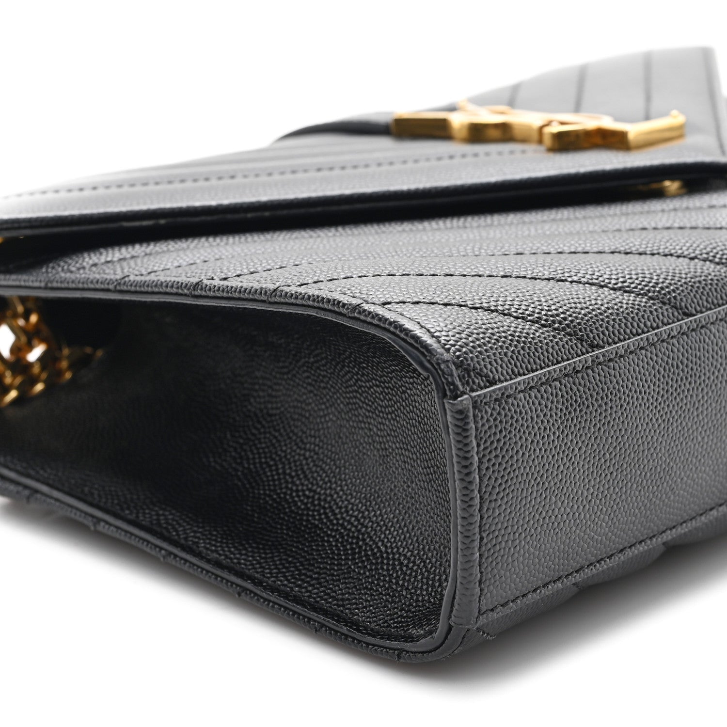 Saint Laurent Grain De Poudre Matelasse Chevron Medium Monogram Satchel Black 9 of 11