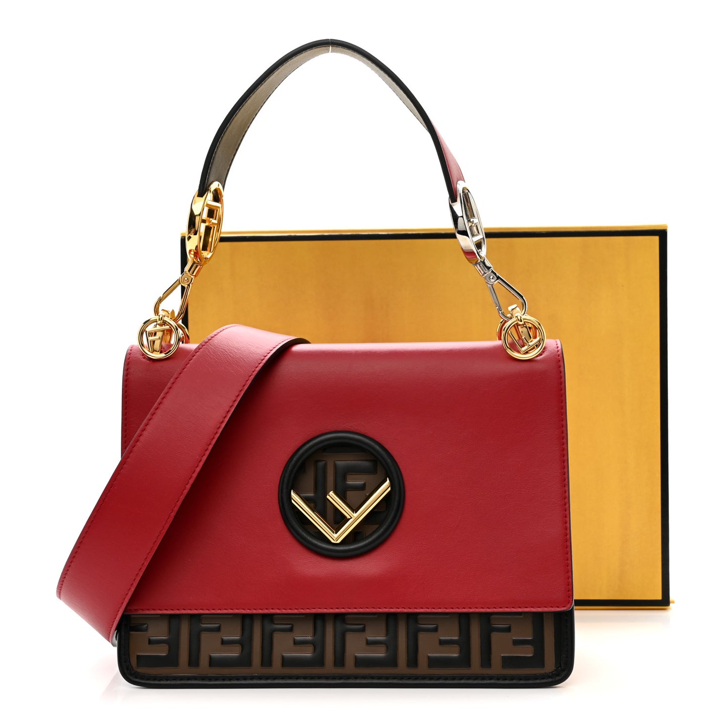 Vitello Century F is Fendi Bi-Color FF 1974 Embossed Kan I Shoulder Bag Fragola Maya Black