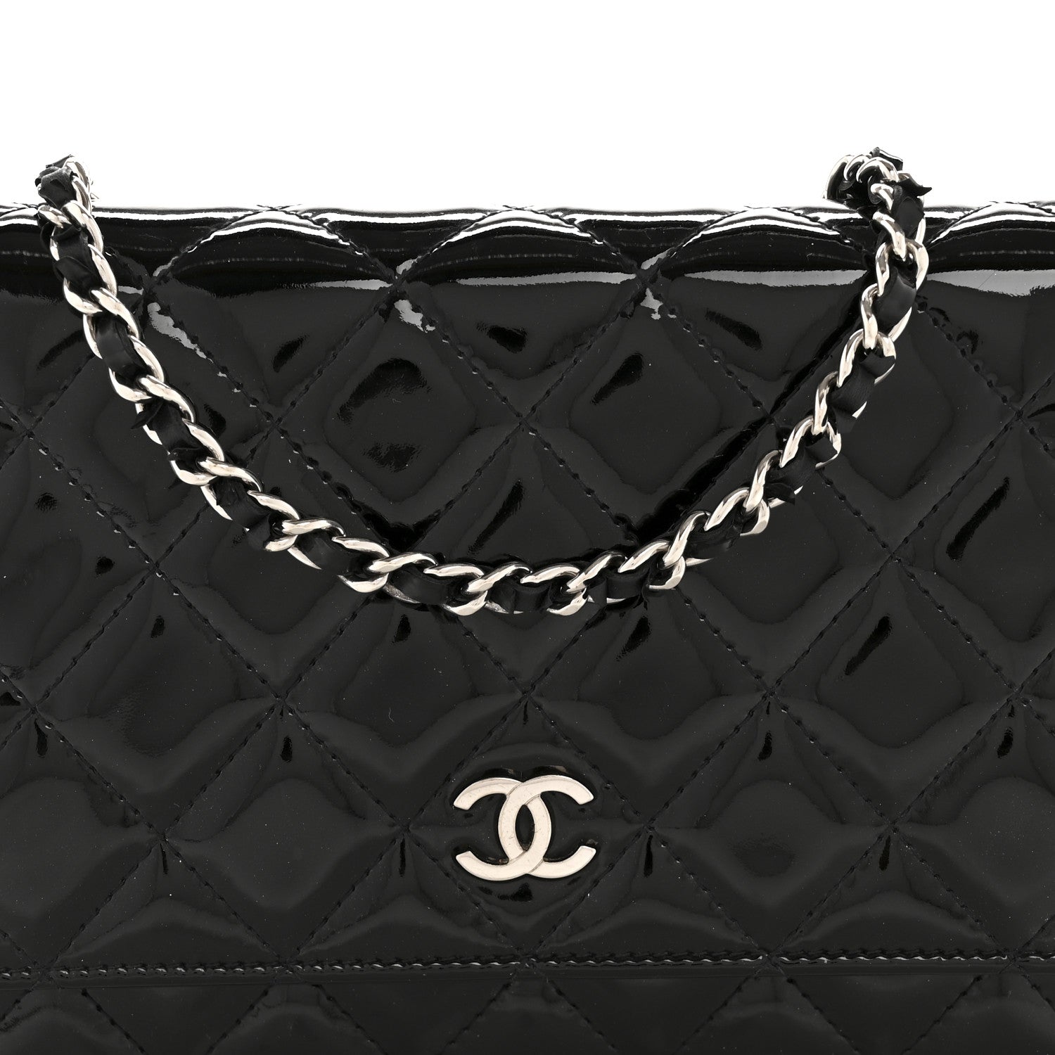 Chanel Patent Quilted Wallet On Chain WOC Black 9 of 13