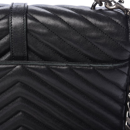 Saint Laurent Sheepskin Matelasse Chevron Monogram Medium College Bag Black 10 of 12