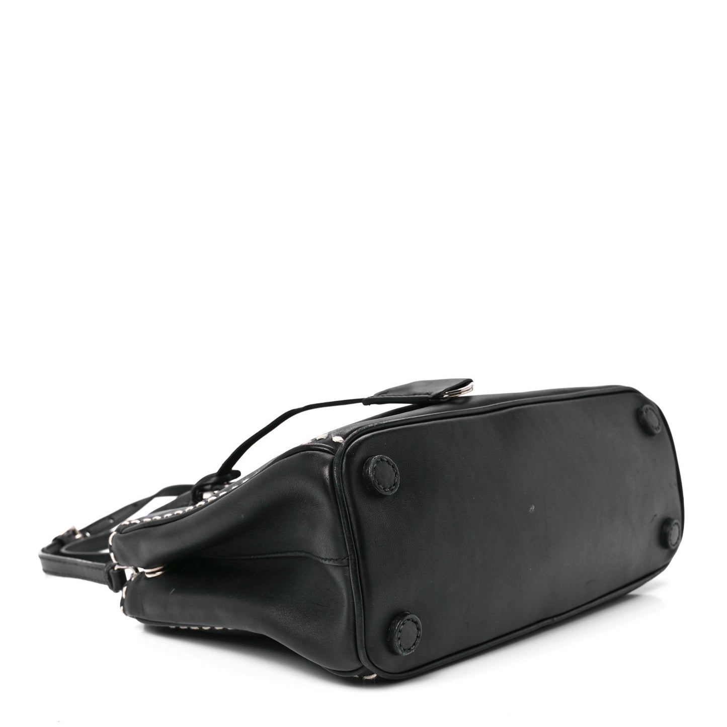 City Calf Mini Hand Stitched Galleria Double Zip Tote Black