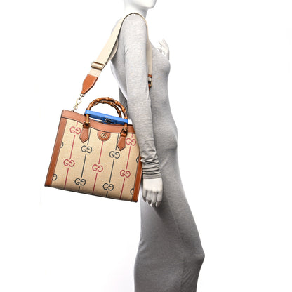 Gucci Raffia Monogram GG Jacquard Medium Diana Tote Bag Natural Red Green Modern Blue 2 of 10
