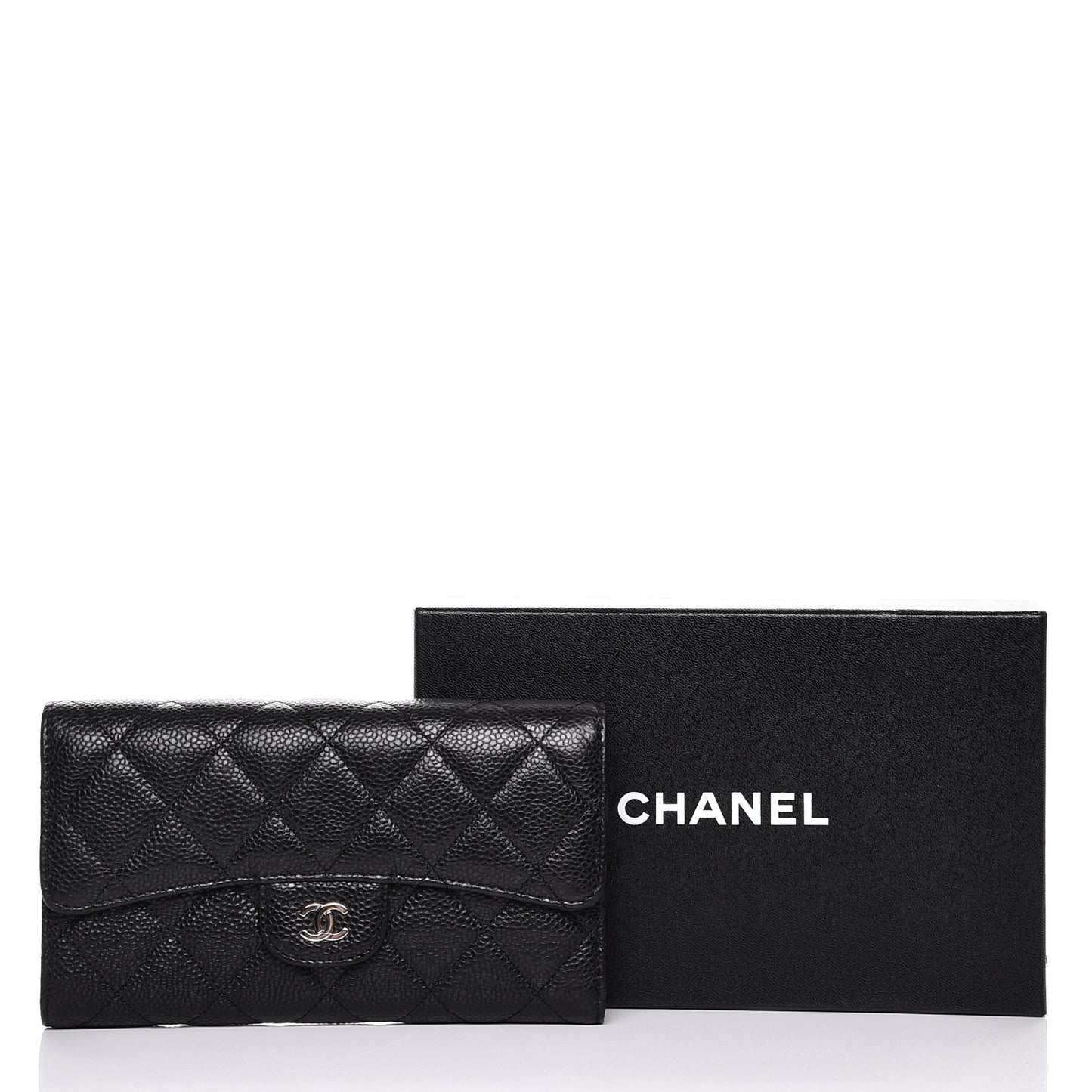 Caviar Quilted Large Flap Wallet Black