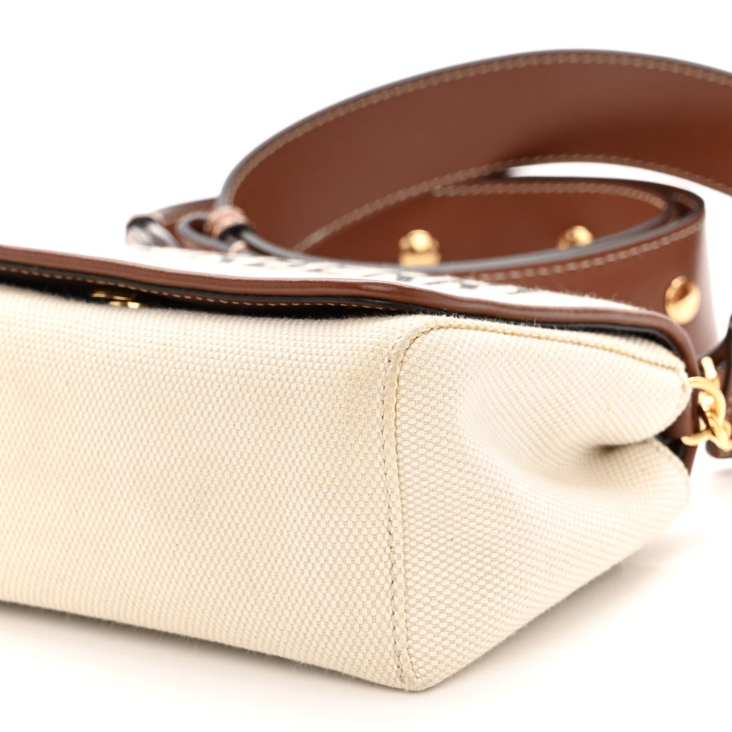 Calfskin Canvas Horseferry Print Hackberry Crossbody Bag Natural Tan