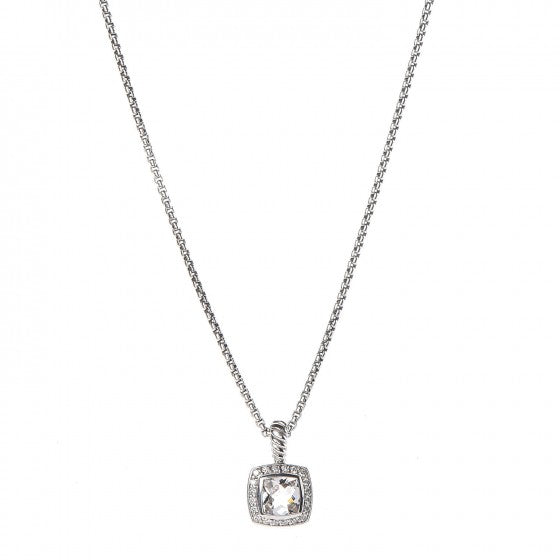 David Yurman Sterling Silver Diamond White Topaz 7mm Petite Albion Pendant Necklace 1 of 6
