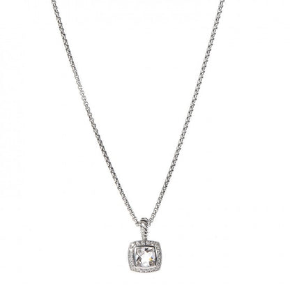 David Yurman Sterling Silver Diamond White Topaz 7mm Petite Albion Pendant Necklace 1 of 6
